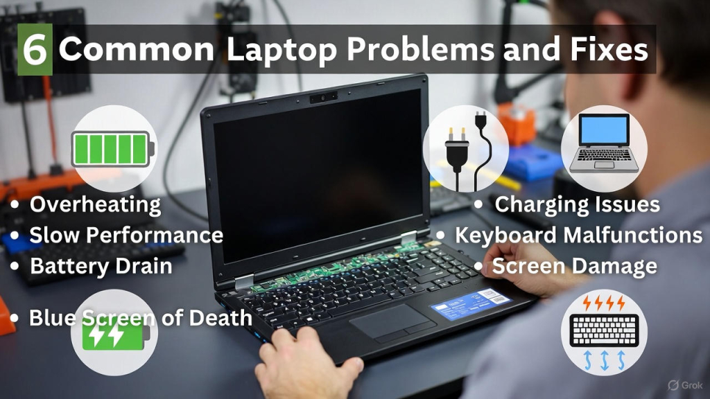 technician fixing broken laptop screen